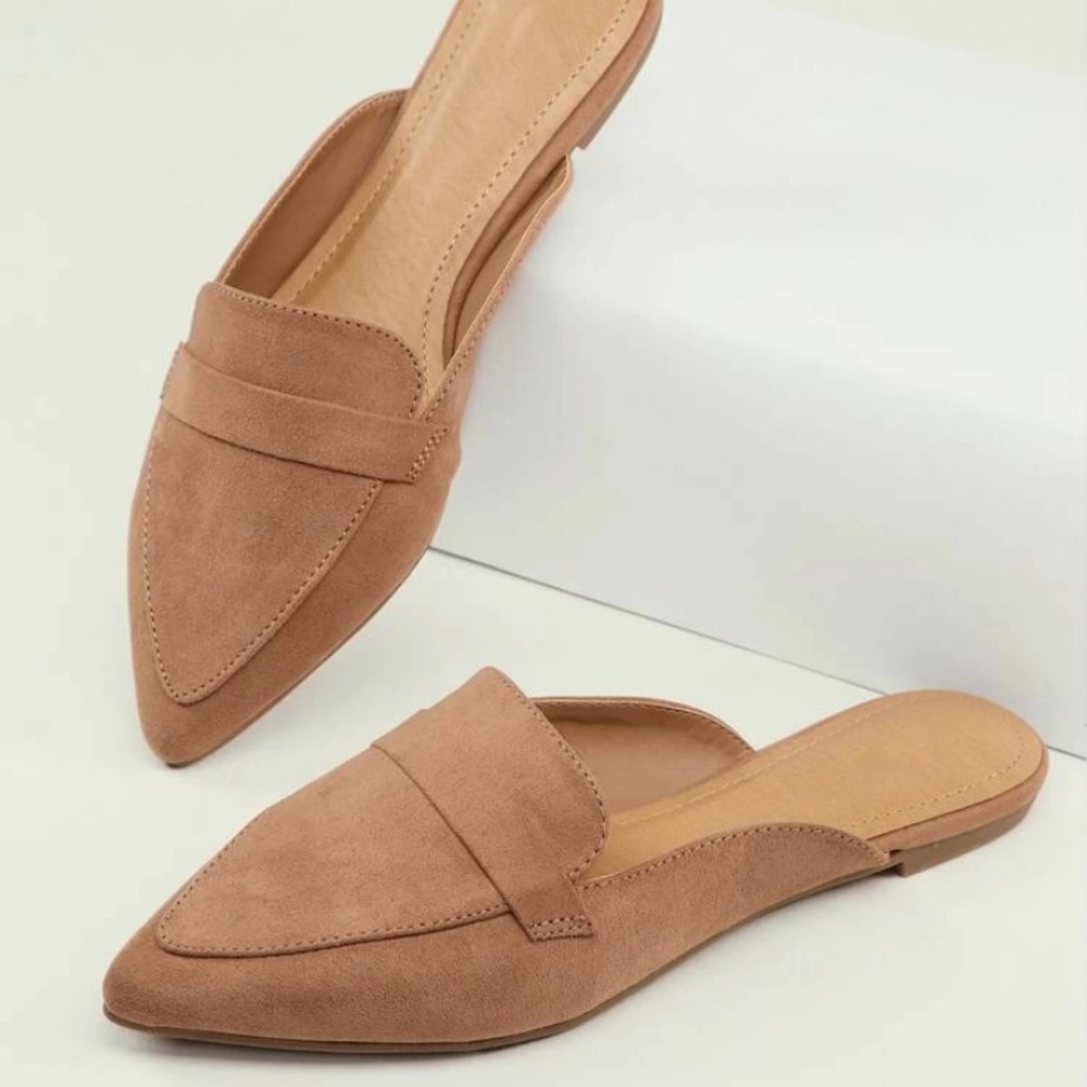 Nude suede flats